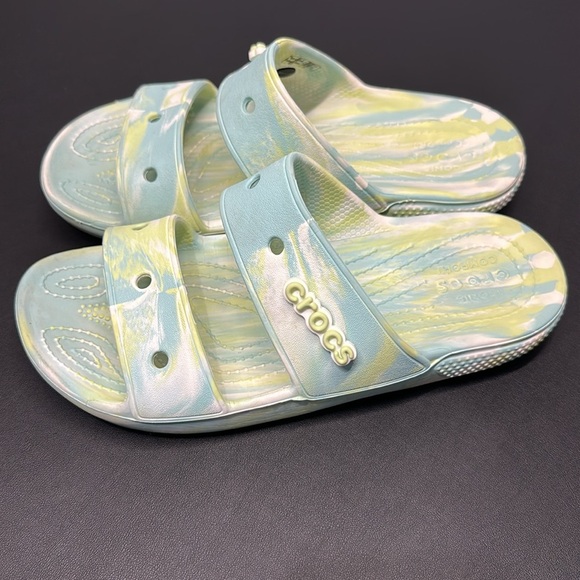 Crocs Slides Women’s Size 7 – Green & Blue Swirl Sandals - Picture 4 of 9